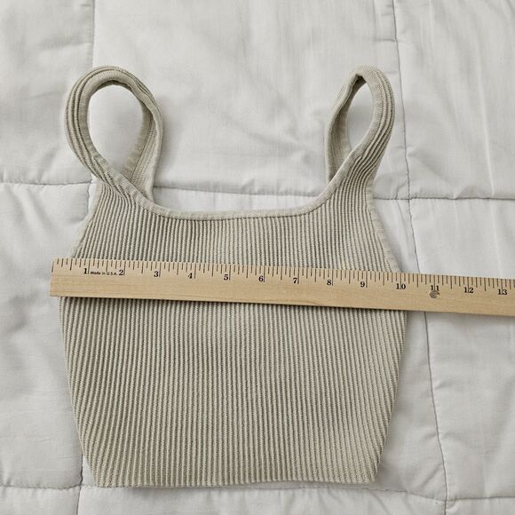 Babaton Aritzia Crop Top XXS Matte Pearl Ribbed Tank Sculpt Knit Stretch - Picture 6 of 8